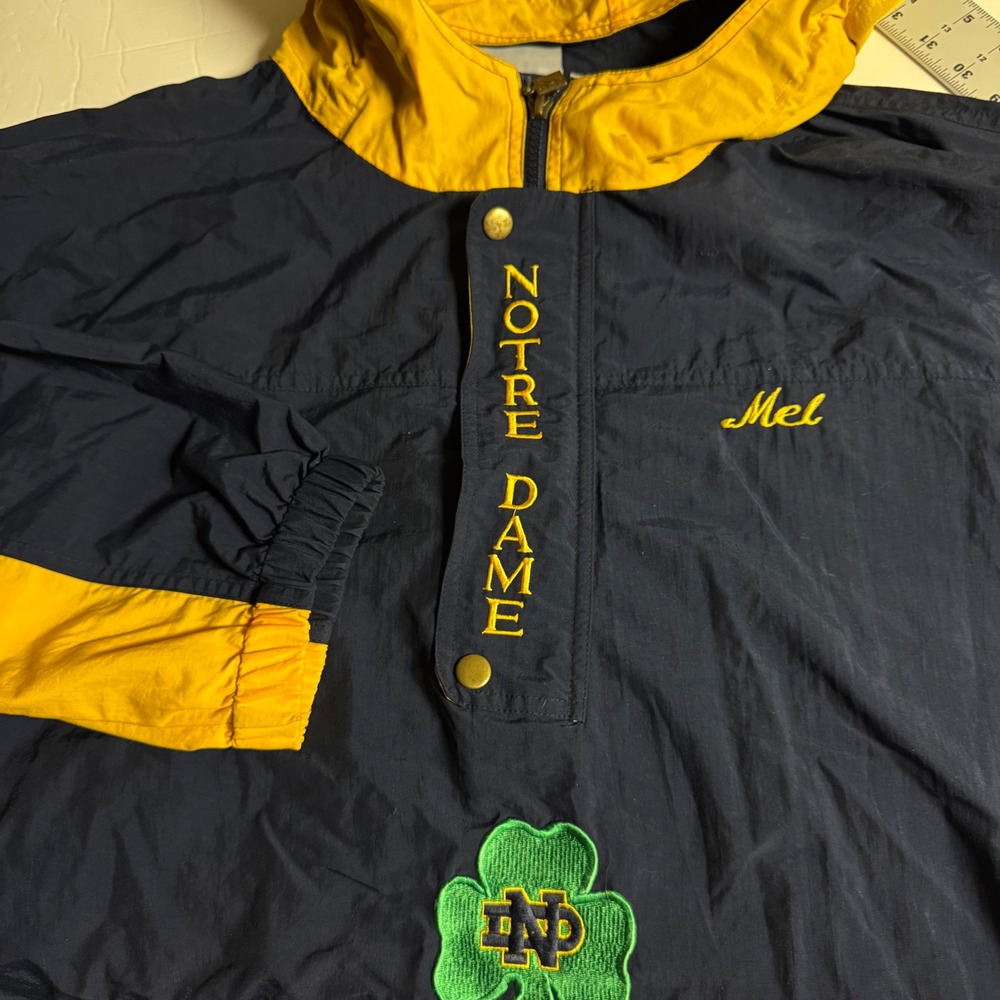 The Game Notre Dame Fighting Irish Quarter Zip Pullover Jacket Navy Yellow Large